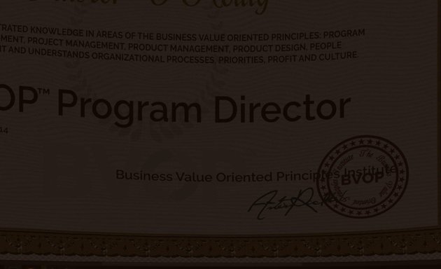 Photo of BVOP® Project Management Certification, Business Value-Oriented Principles Ltd.