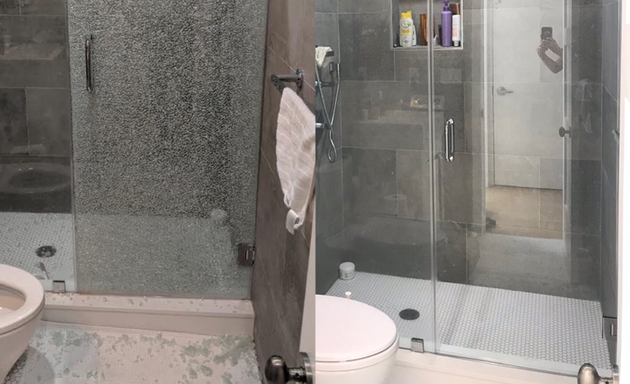 Photo of Glass shower door & mirror