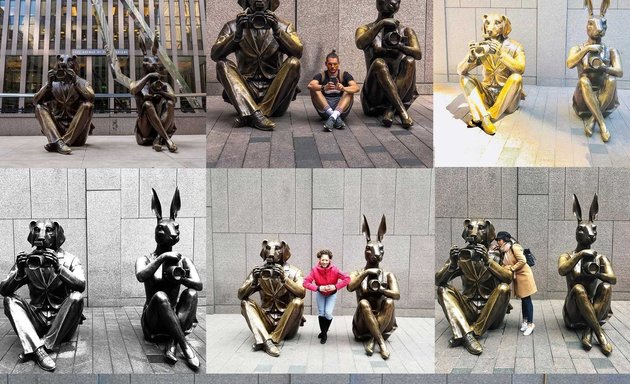 Photo of Paparazzi Dogman and Paparazzi Rabbitgirl Sculptures by Gillie and Marc